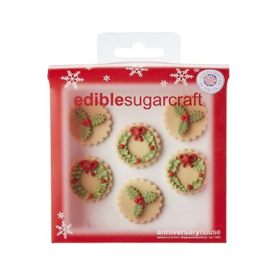 6 Wreath and Holly Mix Sugarcraft Cake Toppers image(2)
