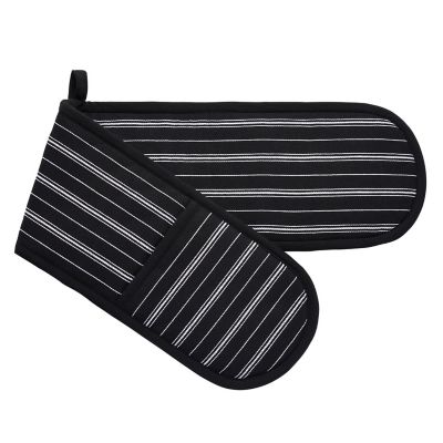 2 Kitchen Gloves Handmade Oven Gloves Black Gloves White Stripes