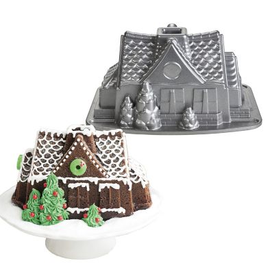 Bundt pan GINGERBREAD HOUSE, silver, Nordic Ware 