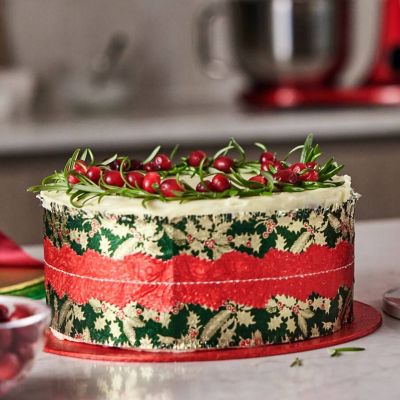 Green, Gold and Red Holly Print Cake Frill  image(2)