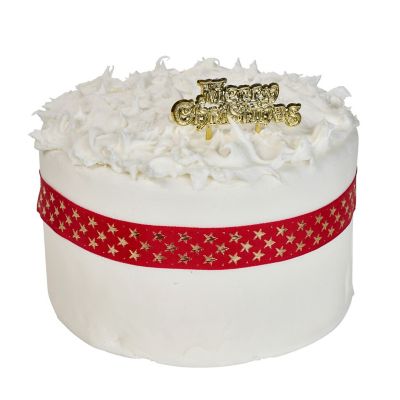 2 Piece Red and Gold Star Christmas Cake Ribbon and Topper Set image(1)