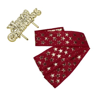2 Piece Red and Gold Star Christmas Cake Ribbon and Topper Set image(2)