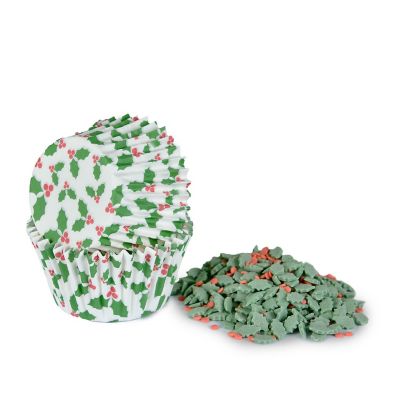 Holly Cupcake Cases and Sprinkles – Pack of 12 image(1)