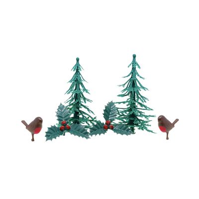6 Piece Traditional Robin and Holly Cake Topper Set