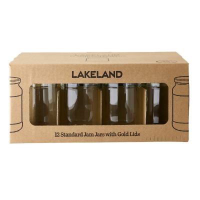 12 Standard Glass Jam Jars With Gold Lids 380ml (1lb) image(7)