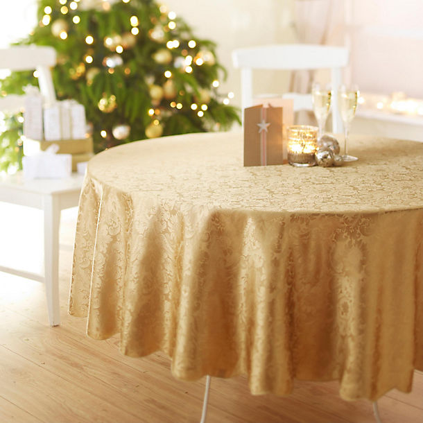 Round Gold Damask Tablecloth image()