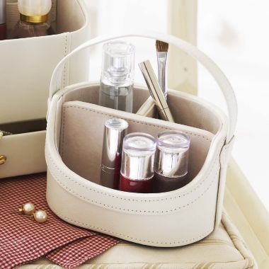Mini Cream Faux Leather Make Up Storage Caddy image(2)