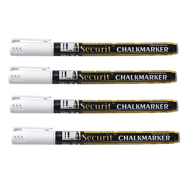 4 Securit Liquid Chalk Notice Board Marker Pens - White image()