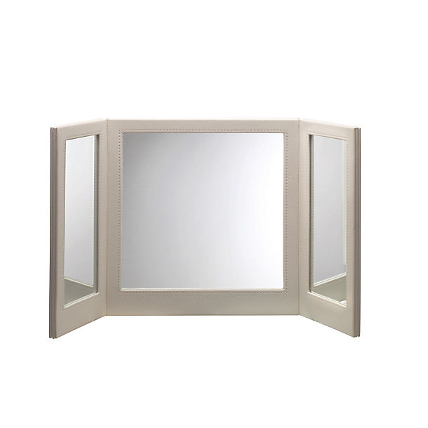 Faux Leather Folding Vanity Mirror - Cream image()