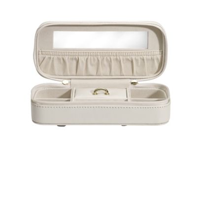 Cream Faux Leather Zipped Travel Jewellery Case Lakeland