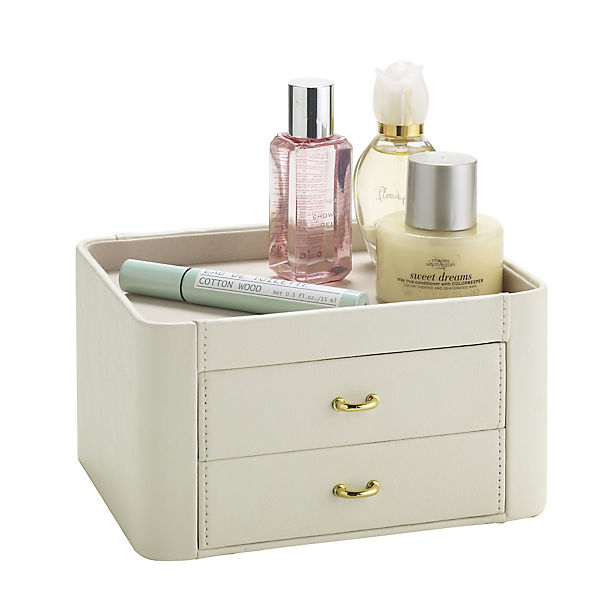 Mini Cream Faux Leather Dressing Table Accessory Drawers image()