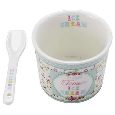 Porcelain Ice Cream Bowl & Spoon Green image(2)