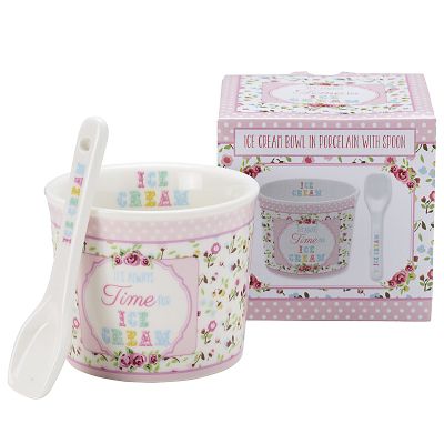 Porcelain Ice Cream Bowl & Spoon Pink image(4)
