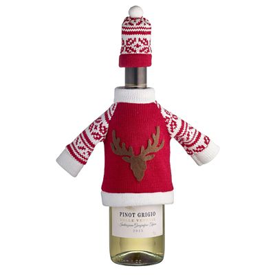 Knitted Christmas Jumper & Hat Wine Bottle Cover | Lakeland