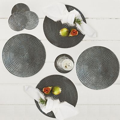 Just Slate Hammered Stainless Steel Place Mats Coasters X4