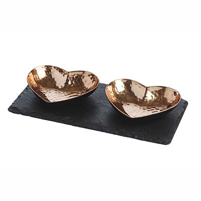 Just Slate Hammered Copper and Slate Heart-Shaped Serving Set