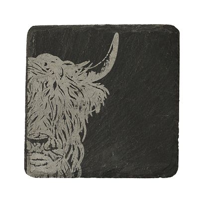 Just Slate Etched Slate Highland Cow Coasters Set of 4