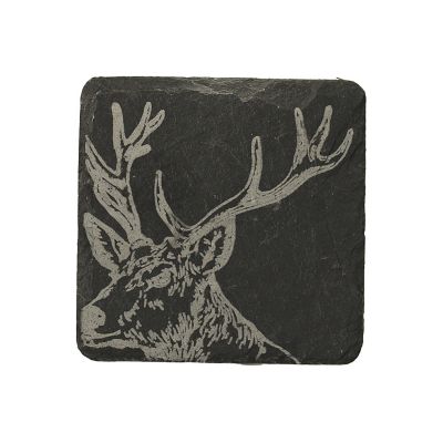Just Slate Etched Slate Stag’s Head Coasters Set of 4
