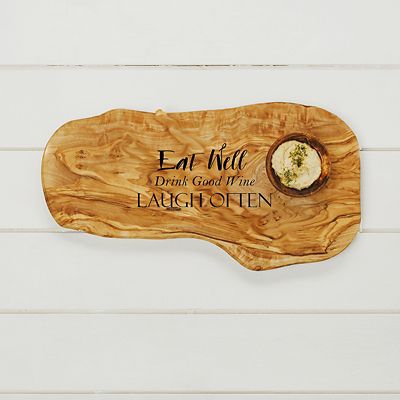 Naturally Med Etched Eat Well Olive Wood Chopping Board - (Image 2)