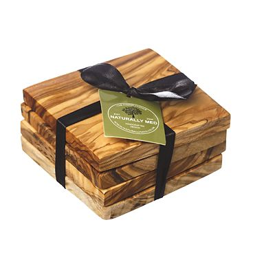 Naturally Med Square Olive Wood Coasters Set of 4
