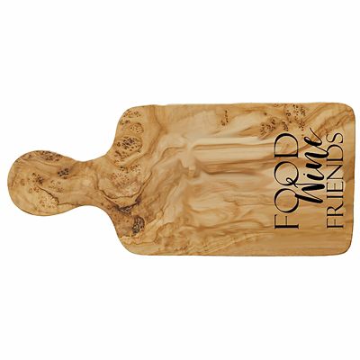 Naturally Med Etched Food Wine Friends Olive Wood Handled Cheese Board