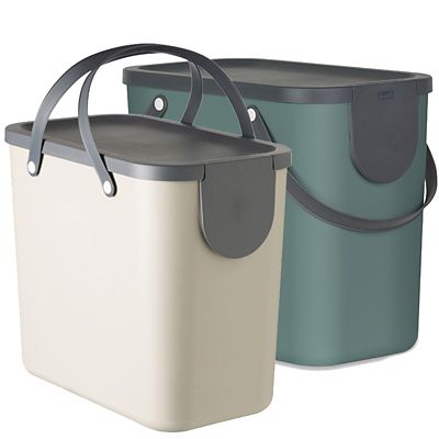 Rotho Albula 3 x 25L Recycling Bin Set Green & Putty White Home