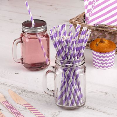 Neviti Purple and White Candy Stripe Paper Straws - Pack of 25 image(2)