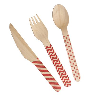 Neviti Carnival Red Disposable Wooden 24-Piece Picnic Cutlery Set image(1)