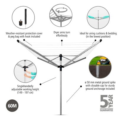 Brabantia 60M Lift-O-Matic Advance Rotary Airer Bundle image(3)