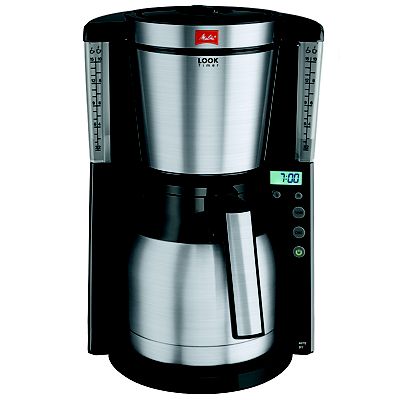 Melitta 6738044 Filter Coffee Machine with Insulated Jug, Timer Feature,  Aroma Selector, Look Therm Timer Model, Black/Brushed Steel, 1011-16