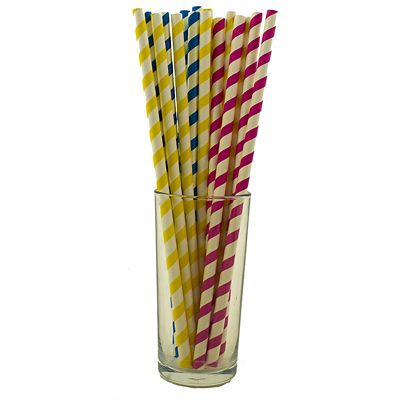 Caterpack Candy Striped Paper Straws Pink, Blue And Yellow Pack Of 150 image(2)
