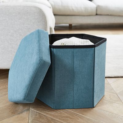 Hexagonal Foldable Storage Ottoman Teal 35L image(2)