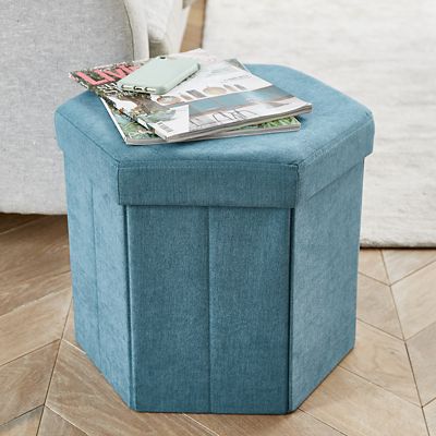 Hexagonal Foldable Storage Ottoman Teal 35L image(3)