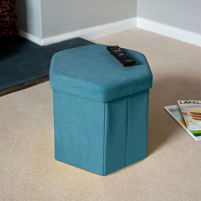 Hexagonal Foldable Storage Ottoman Teal 35L image(5)