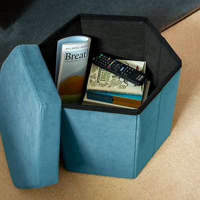 Hexagonal Foldable Storage Ottoman Teal 35L image(7)