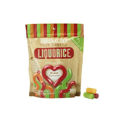 Australian Soft Eating Liquorice 300g Resealable Bag – Mixed Flavoured