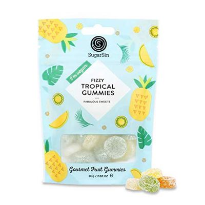 SugarSin Fizzy Tropical Gourmet Fruit Gummies Pouch 80g image(1)