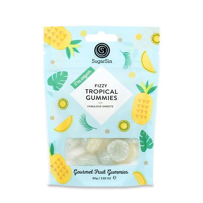 SugarSin Fizzy Tropical Gourmet Fruit Gummies Pouch 80g image(2)