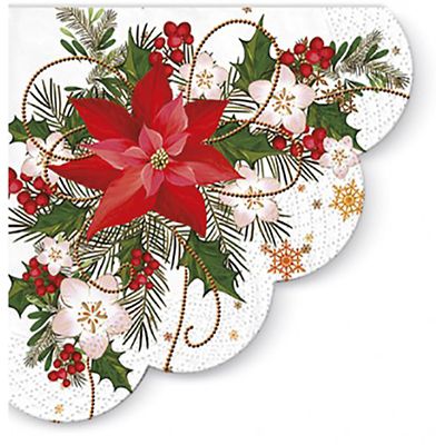 Round Poinsettia Scallop Edge Paper Christmas Napkins – Pack of 12 image(1)