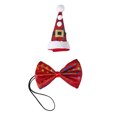 Novelty Mini Christmas Hat and Bow Tie Accessory Set - (Image 1)