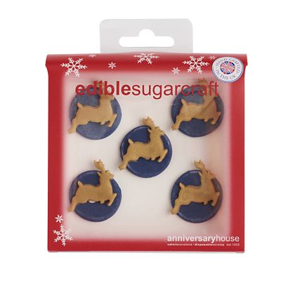 Midnight Sparkle Reindeer Sugarcraft Cake Toppers – Pack of 5 - (Image 1)