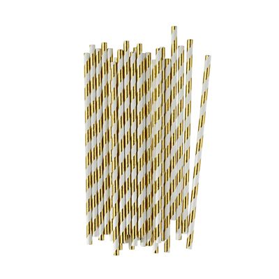 25 Swantex Striped White & Gold Paper Straws Lakeland