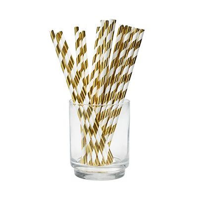 25 Swantex Striped Paper Straws – Christmas White and Gold image(2)