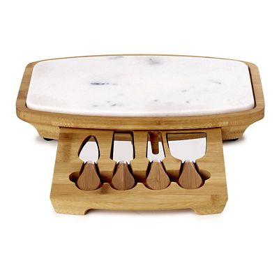 Marble & Bamboo Cheeseboard & 4Piece Knife Set Lakeland