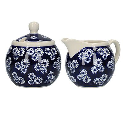 London Pottery Out of the Blue Sugar Bowl and Creamer Set Lakeland
