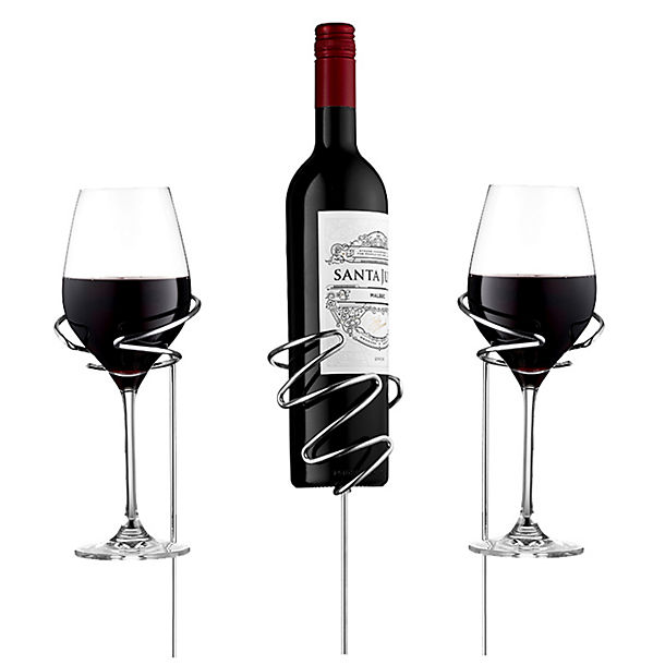 Prevents Spills Wine Bottle & Glass Holder for Garden Holds a Standard Wine Bottle & Two Glasses Sticks into the Ground 