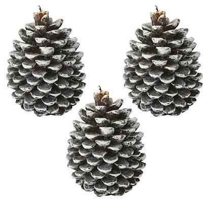 3 x Frosted Pine Cone Christmas Candles 12cm image(1)