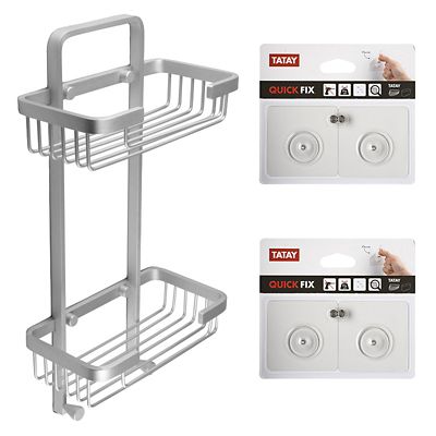 Tatay Double Basket Shower Caddy and Quick Fix Wall System Bundle
