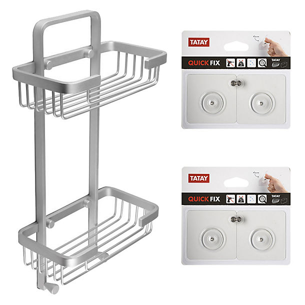 Tatay Double Basket Shower Caddy and Quick Fix Wall System Bundle image(1)