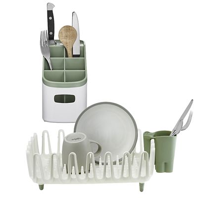 ILO Kitchen Dishrack Cutlery Drainer Set Sage Green Lakeland